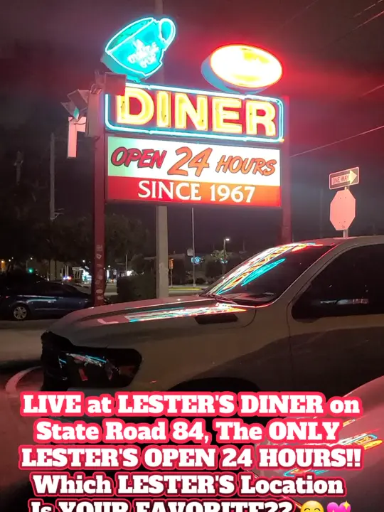 Lester's Diner in Pompano Beach showing review, visit, video by flashback.south.f on TikTok