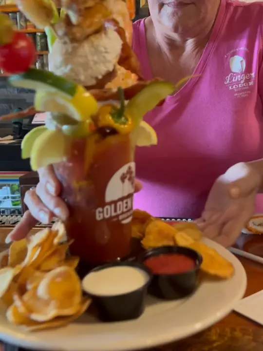 Linger Lodge Restaurant & Bar in Bradenton showing drink, deluxe bloody mary, video by lesliecooksinavan2 on TikTok