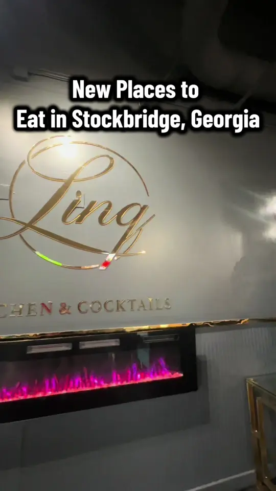 Linq Kitchen & Cocktails in Stockbridge showing review, visit, shrimp & grits, fried green tomatoes with avocado ranch, fried chicken plate with mac and yams, video by sirraheatz on TikTok