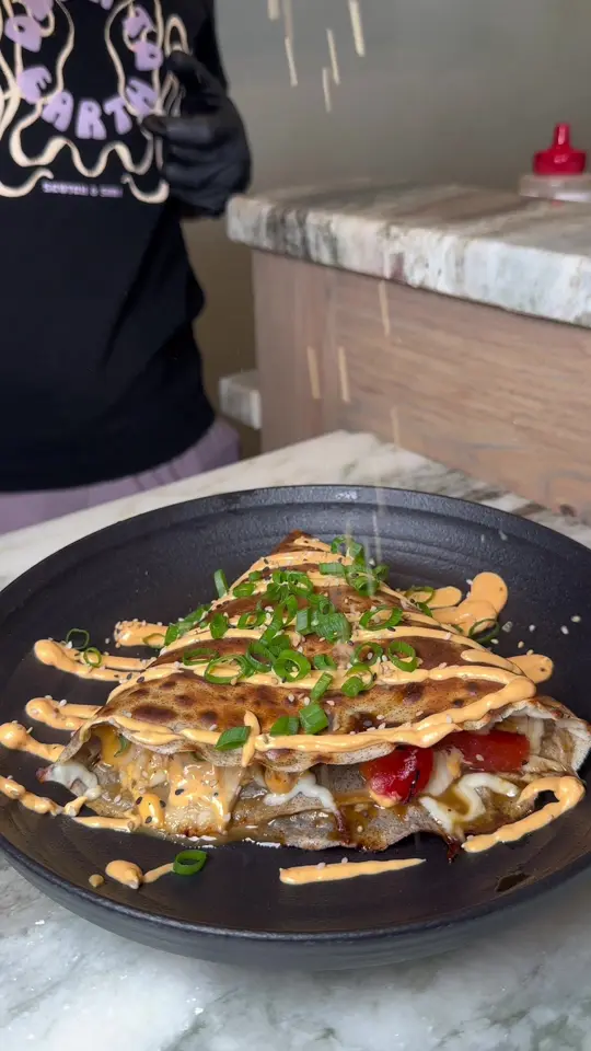 Lisa's Creperie & Cafe in Senoia showing food, august crêpe reveal, video by lisas.creperie on TikTok