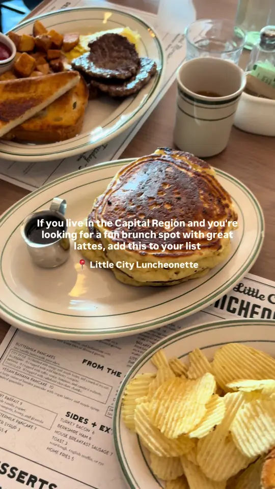 Little City Luncheonette in Albany showing review, visit, coffee, breakfast, video by upstate.real.dad on TikTok