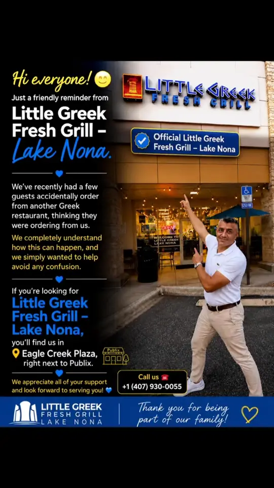 Little Greek Fresh Grill in Orlando showing restaurant visit, food, video by Little Greek Fresh Grill on Facebook