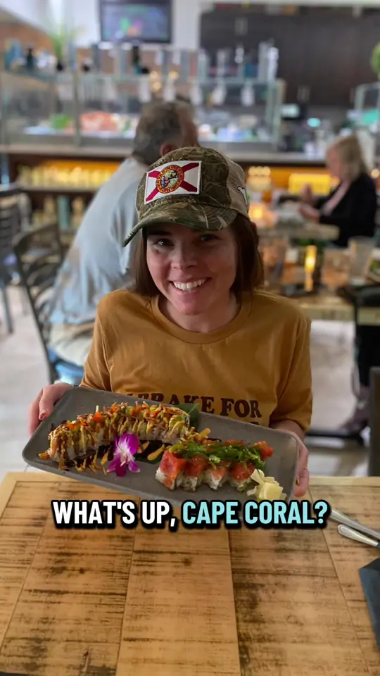 Lobster Lady in Cape Coral showing restaurant visit, sushi, ahi tacos, video by whatsupftmyers on TikTok