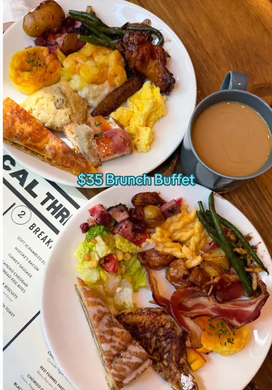 Local Three Kitchen & Bar in Atlanta showing brunch, buffet, bloody mary bar, video by thatredheadedfoodie on TikTok