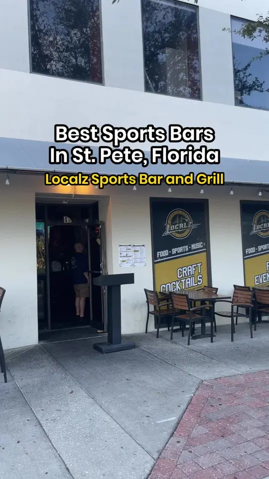 Localz Sports Bar in St. Petersburg showing sports bar atmosphere, 60 tvs, two full bars, daily specials, video by ilovetheburgstpete on TikTok
