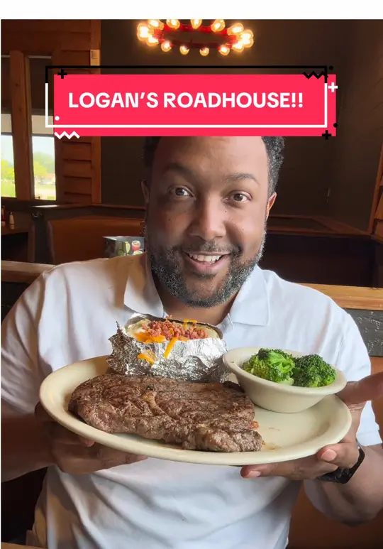 Logan's Roadhouse in Fort Oglethorpe showing review, mesquite-grilled steak, loaded baked potato, salmon and shrimp, mozzarella sticks, loaded potato skins, homestyle meatloaf, rancher 'rita, video by donnylb on TikTok