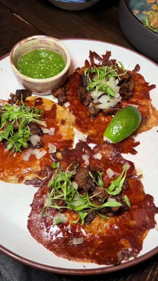 Lona By Chef Richard Sandoval in Tampa showing carne asada tacos, enchiladas poblanas, video by thefooodtraveler on TikTok