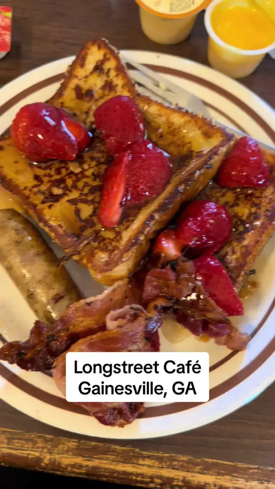 Longstreet Cafe Riverside Terrace in Gainesville showing breakfast, southern cooking, video by thebusyboyles on TikTok