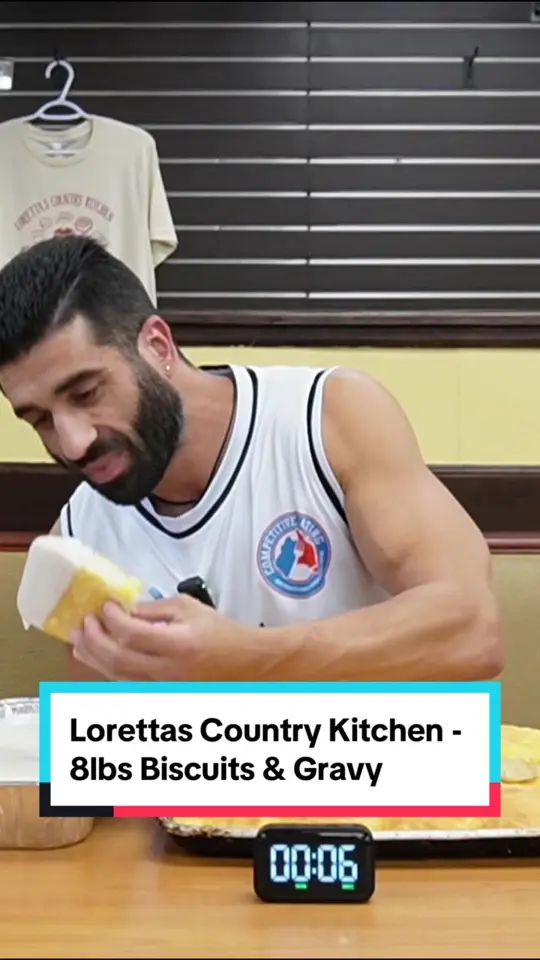 Loretta's Country Kitchen in Oakwood showing food, biscuits and gravy, video by jwebby_can.eat on TikTok