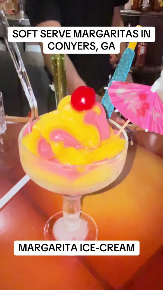 Los Bravos Conyers Mexican Restaurant in Conyers showing cocktail, margarita soft serve, video by propertymanagementdiva on TikTok