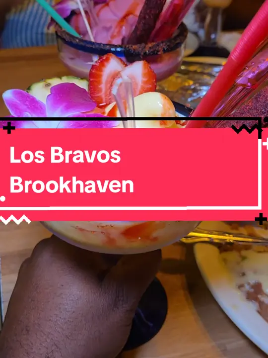 Los Bravos Mexican Restaurant Decatur in Decatur showing cocktail, soft serve margarita, food, lemon pepper wings, video by antlantaeats on TikTok