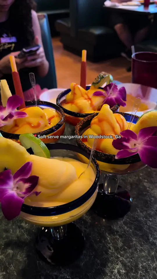 Los Bravos Mexican Restaurant Woodstock in Woodstock showing cocktail, soft serve margarita, video by jnyfoodies on TikTok