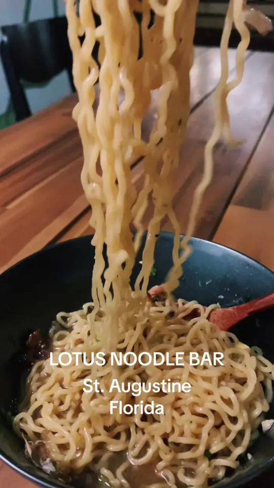 Lotus Noodle Bar in St. Augustine showing ramen, bao buns, seafood, sake, ambiance, video by totallystaugustine on TikTok