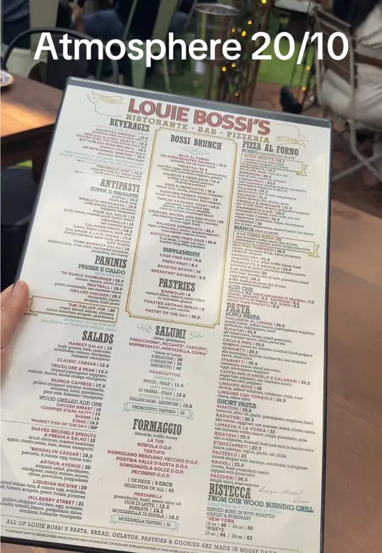 Louie Bossi's Ristorante Bar Pizzeria in Fort Lauderdale showing restaurant review, visit, video by itsdinalog on TikTok