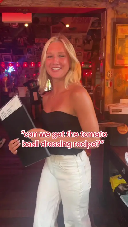 Louis Louis in Santa Rosa Beach showing food, tomato basil dressing recipe, video by louislouissrb on TikTok