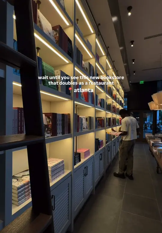 Lucian Books and Wine in Atlanta showing restaurant, wine, bookstore, atmosphere, visit, video by grubswithgomes on TikTok