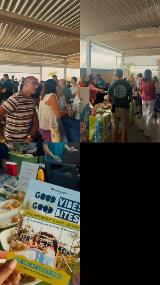 Lucky Fish Beach Bar in Pompano Beach showing restaurant visit, food, beach vibes, video by Lucky Fish - Pompano Beach on Facebook