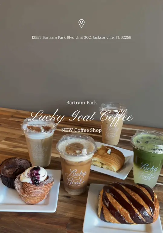  in Florida showing coffee shop visit, cold brew, matcha lemonade, latte, video by aleiastraveldiary on TikTok