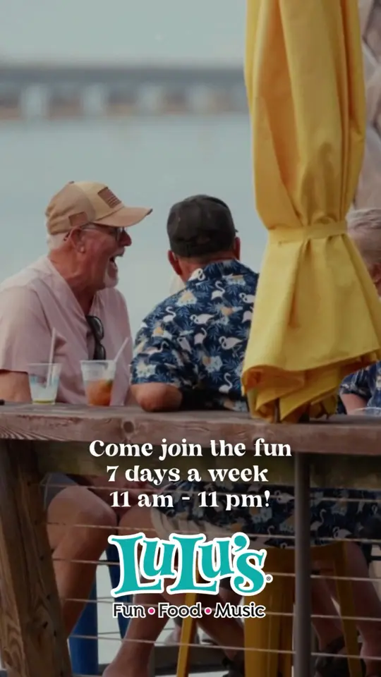 Lulu's Destin in Destin showing waterfront views, food, live music, arcade fun, merch shopping, video by LuLu's Destin on Facebook