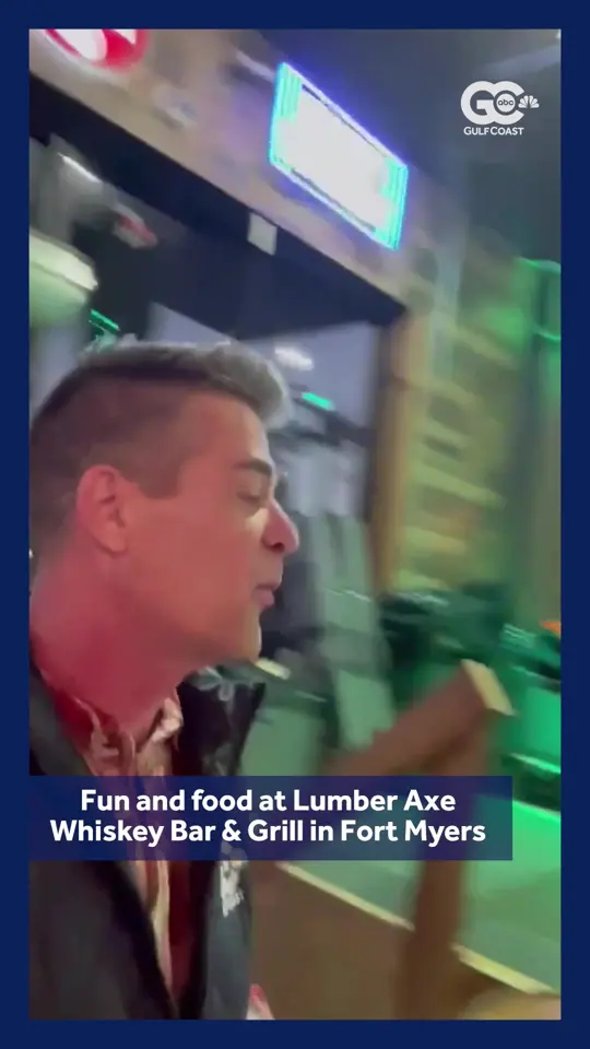 Lumber Axe Whiskey Bar & Grill in Fort Myers showing food, live music, axe-throwing, video by Gulf Coast News on Facebook