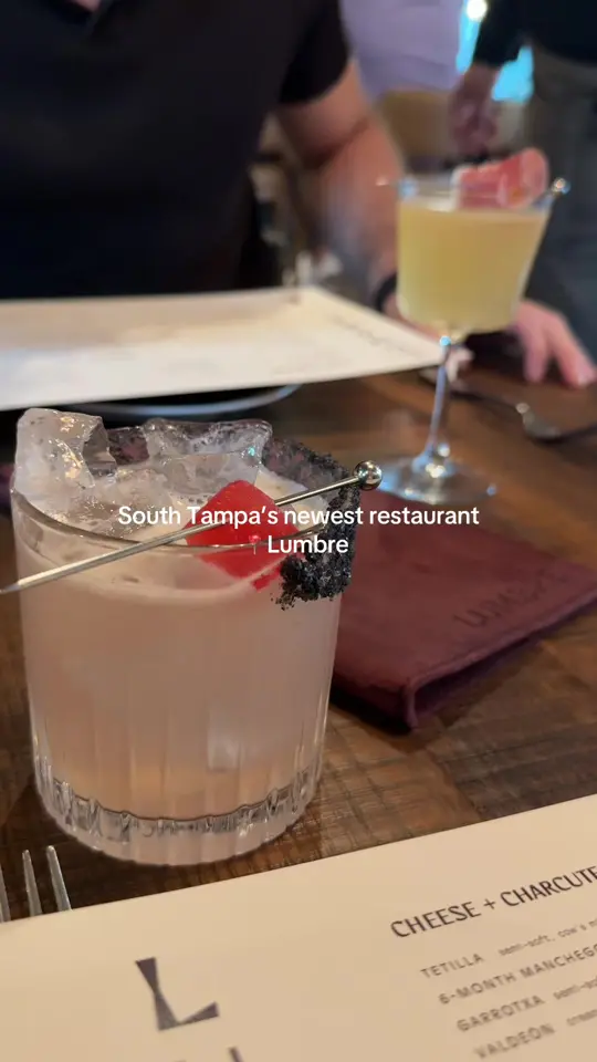 Lumbre in Tampa showing cocktail, machete cocktail / food, tuna crudo / food, pulpo, video by leximoore01 on TikTok