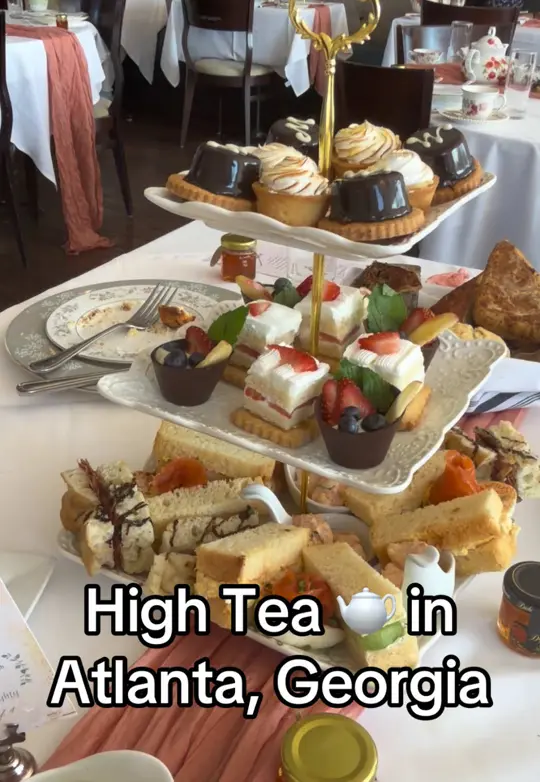 Mac's Chop House in Marietta showing high tea, food, video by holly.momtok on TikTok