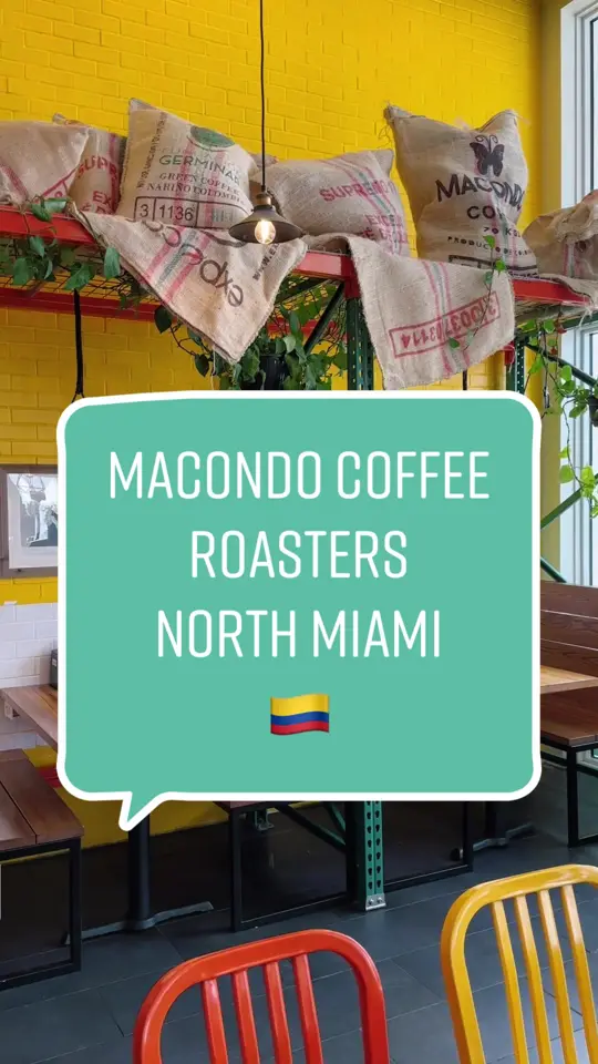 Macondo Coffee Roasters in Miami showing cafe, colombian breakfast, video by tripwithnessa on TikTok