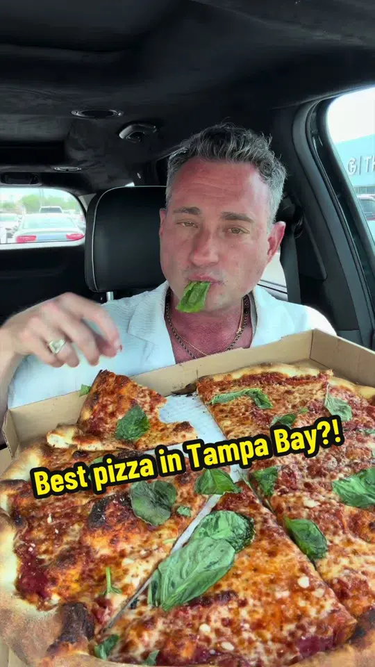  in Florida showing review, pizza, cheese pie, video by foodiejustice on TikTok