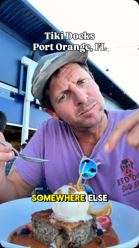 Mai Tai Bar in Daytona Beach showing review, visit, mai tai cocktail, oyster rockefellers, blackened grouper tacos, banana bread with ice cream dessert, video by Jeremy Johnston on Facebook