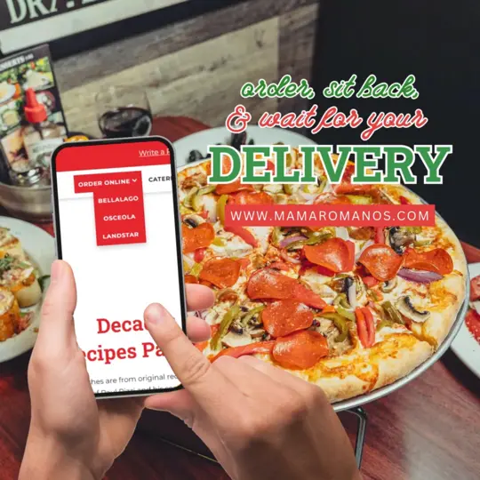 Mama Romanos in Kissimmee showing italian dishes, veal, hand-tossed pizzas, family recipes, video by Mama Romano's on Facebook