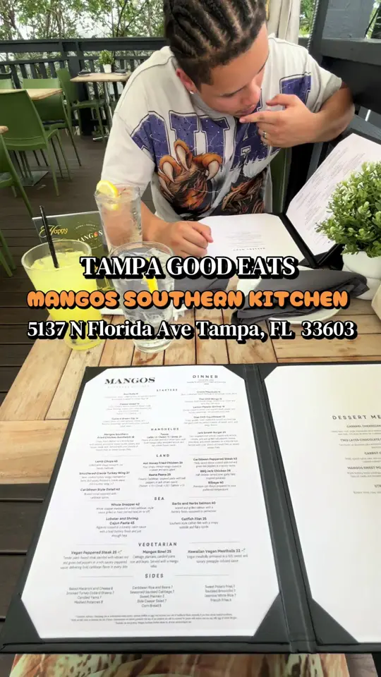Mangos Southern Kitchen and Bar in Tampa showing review, visit, atmosphere, food, video by tharealrare on TikTok