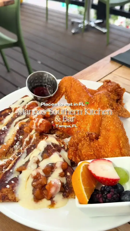 Mangos Southern Kitchen and Bar in Tampa showing brunch, southern food, video by kaymarie023 on TikTok