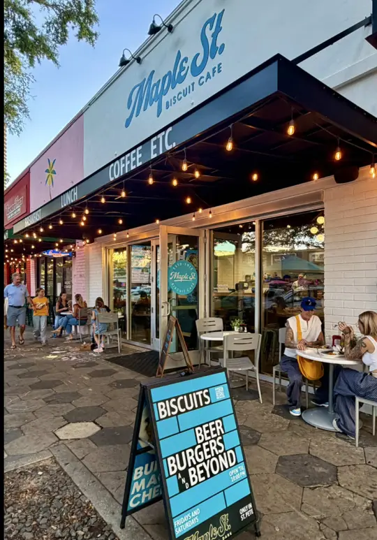 Maple Street Biscuit Company in Miramar Beach showing smashburgers, biscuit sandwiches, late-night hours, local beer, hearty bowls, mayday ice cream collab, video by thingstodotampabay on TikTok