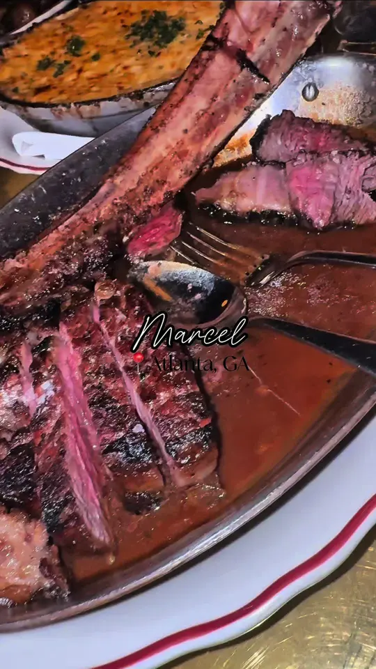 Marcel in Atlanta showing review, steakhouses, birthday dinner, date night, video by itseboni_j on TikTok