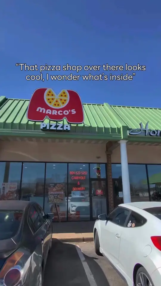 Marco's Pizza Hanley Rd. in Tampa showing pizza, fresh-cut veggies, house-made dough, video by Marco's Pizza on Facebook