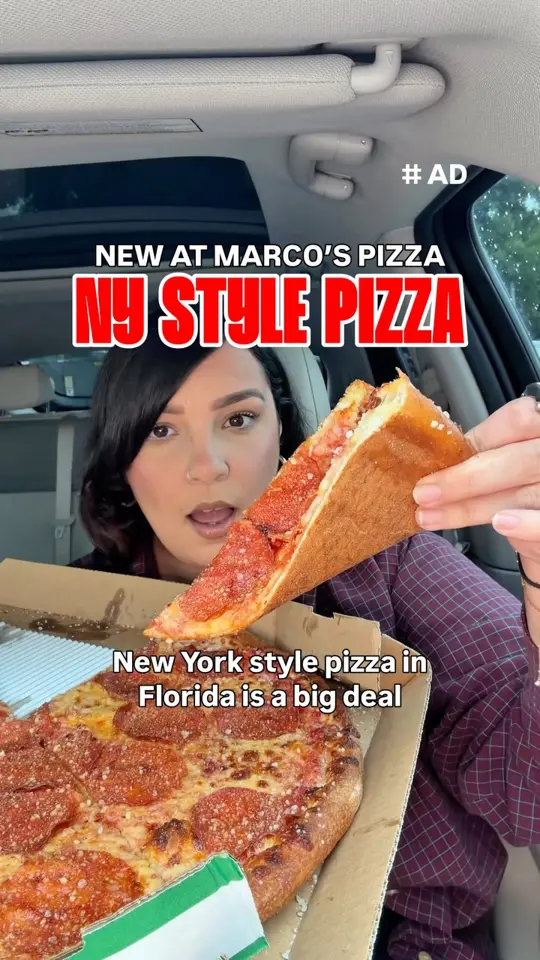 Marcos Pizza in Land O' Lakes showing review, ny style pizza, pepperoni, video by Beercutieandfoodie on Facebook