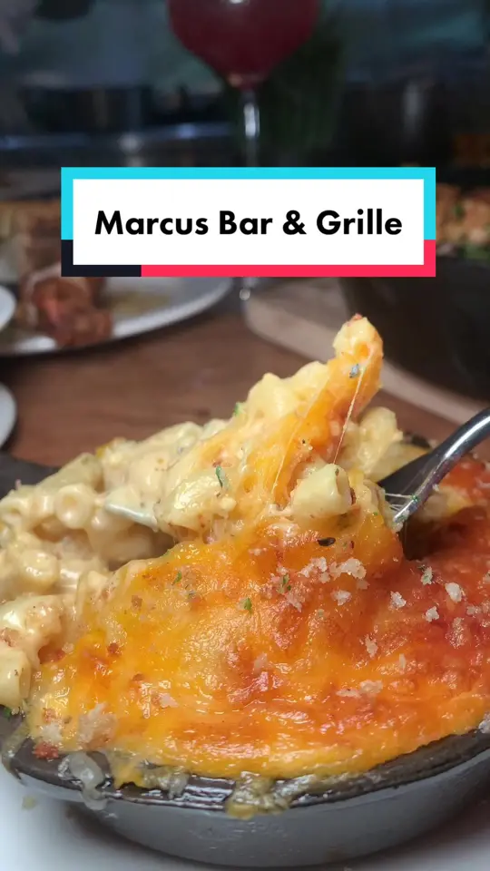 Marcus Bar & Grille in Atlanta showing review, visit, oysters, shrimp ceviche, king of the south seafood piccadilly poppa ed’s shrimp & grits, collard greens, mac n cheese, banana pudding, video by callmecandace.tv on TikTok