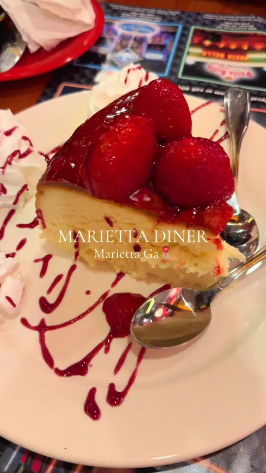 Marietta Diner in Marietta showing review, visit, fried pickles, cheesecake, strawberry cheesecake, video by dhvrl_ on TikTok