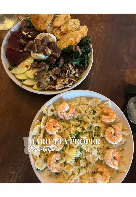 Marietta Proper in Marietta showing atmosphere, interior design, hidden speakeasy, cocktails, char siu pork tacos, mushroom dumplings, video by eatgeorgia on TikTok