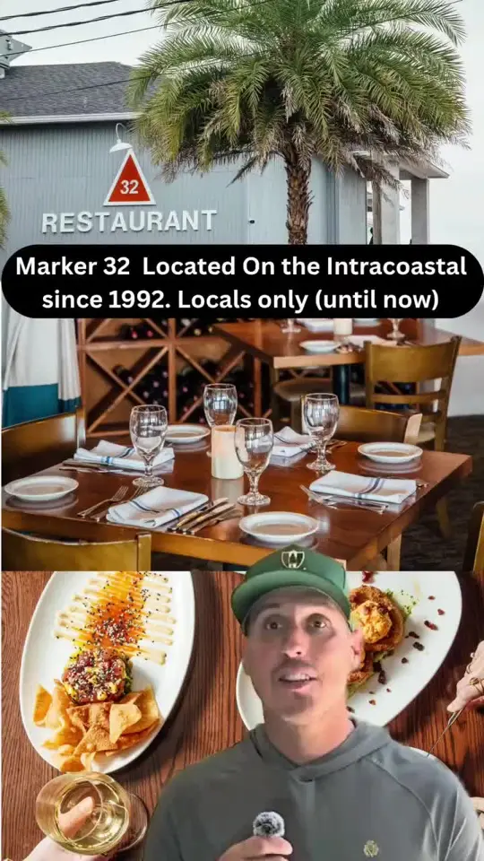 Marker 32 in Jacksonville showing restaurant, seafood, octopus, filet mignon, salmon, video by retiremetoflorida on TikTok