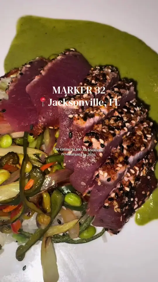 Marker 32 in Jacksonville showing restaurant review, seafood, video by uncorkedbykristin on TikTok