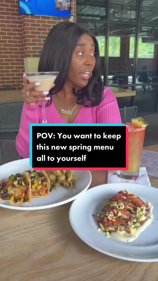 Marlow's Tavern in Alpharetta showing food, thai shrimp salad, cocktail, peach and ginger margarita, food, crab louie, cocktail, chili blood orange, food, salmon potato pancake, cocktail, mai r, video by accessatlanta on TikTok