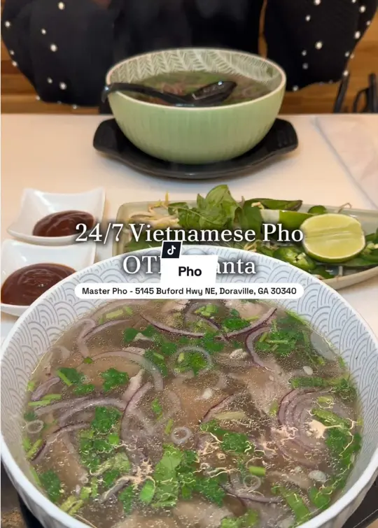 Master Pho in Doraville showing restaurant visit, pho, video by la.chelley on TikTok