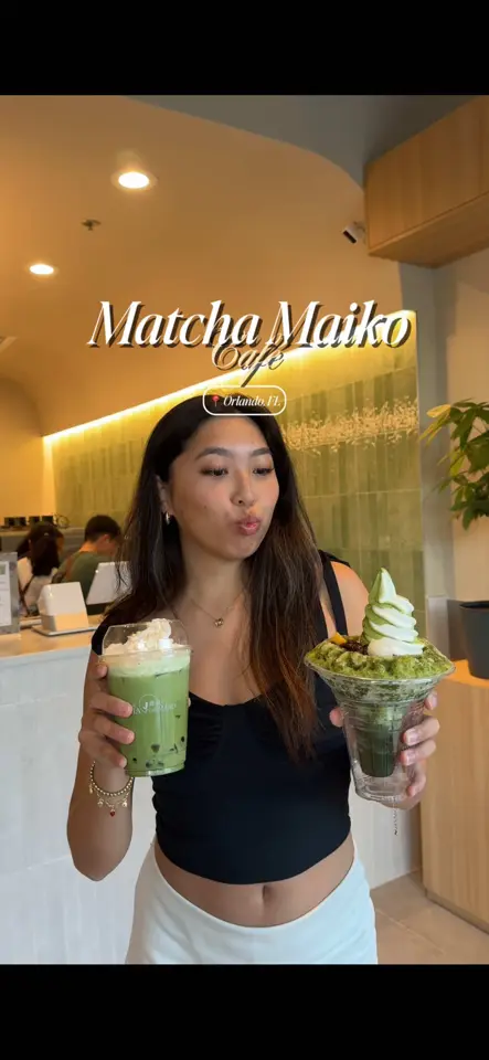 Matcha Cafe Maiko in Orlando showing review, matcha, soft serve, video by kristinafan on TikTok
