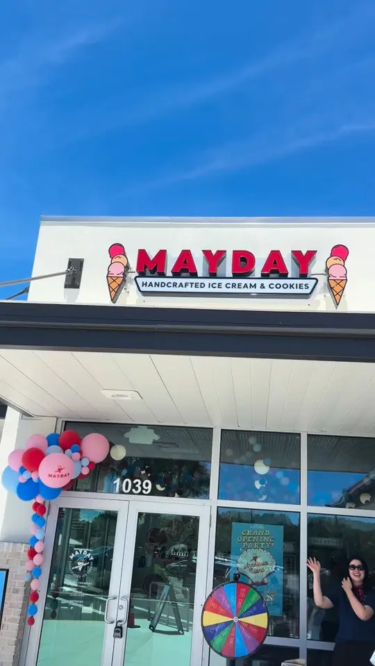 Mayday Handcrafted Ice Cream & Cookies in St. Augustine showing grand opening, visit, video by Mayday Ice Cream on Facebook