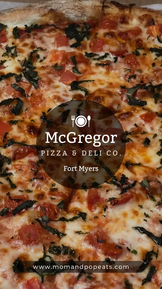 McGregor Pizza Company San Carlos in Fort Myers showing pizza, margherita pizza, hot heroes, meatball parm, chicago italian beef, pepperoni poppers, video by Mom & Pop Eats on Facebook