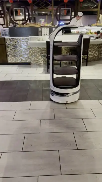 MeAkan Japanese Sushi & Steakhouse in Warner Robins showing restaurant visit, robot greeting, video by MeAkan Japanese Sushi Steakhouse on Facebook