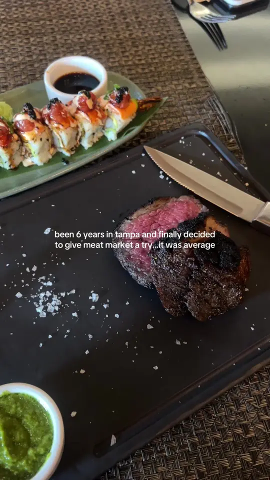 Meat Market Steakhouse Palm Beach in Palm Beach showing review, tuna tartare, sushi, steak, cocktails, desserts, happy hour, video by uncovered.z on TikTok