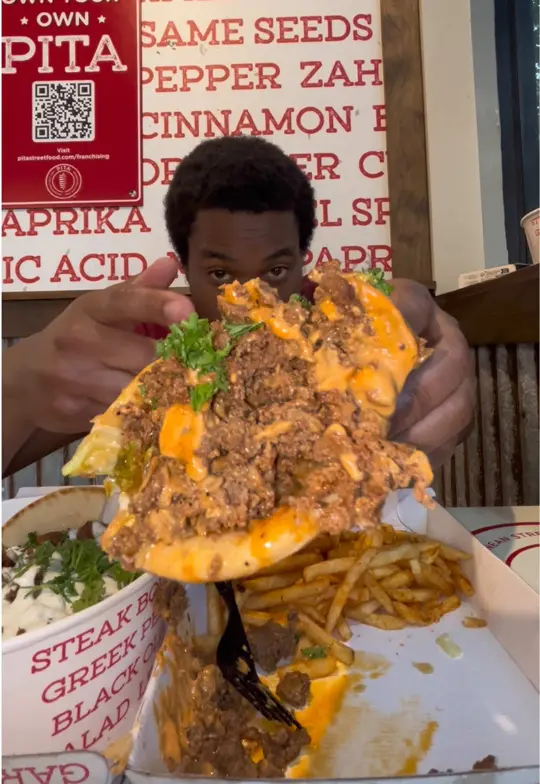Mediterranean Grill in Decatur showing food review, pita, mediterranean street food, video by therealgagrubs on TikTok
