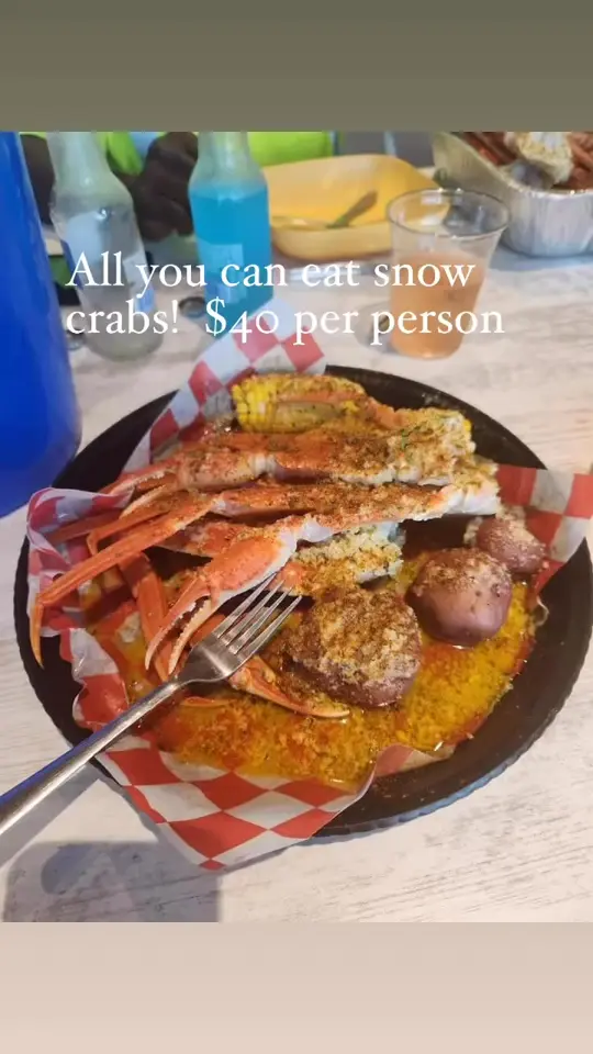 Melbourne Seafood Station in West Melbourne showing food, all you eat snow crab, corn in the cob, potatoes, garlic toast, video by Melbourne Seafood Station on Facebook